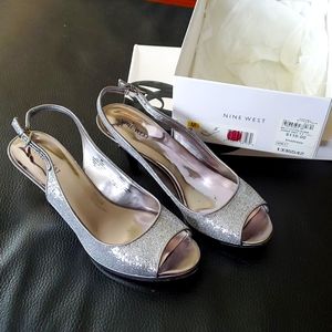 Ladies Nine West silver heels, size 9